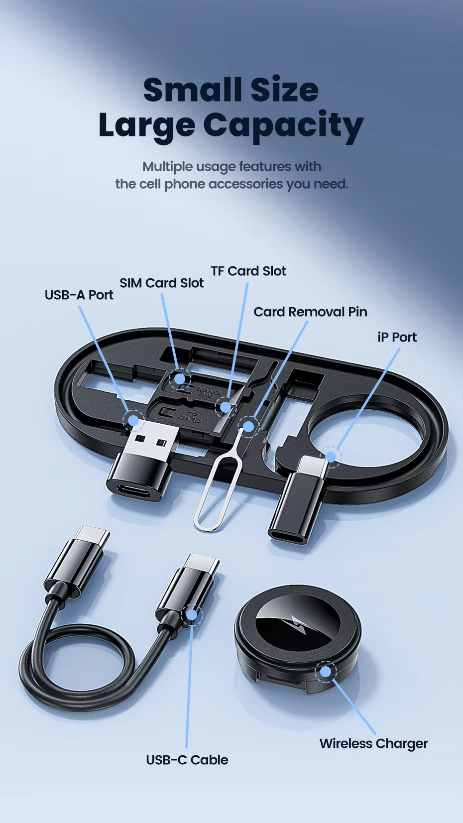 Charging Cable 60W Multi-Functional Integrated Organizer with Wireless Charging