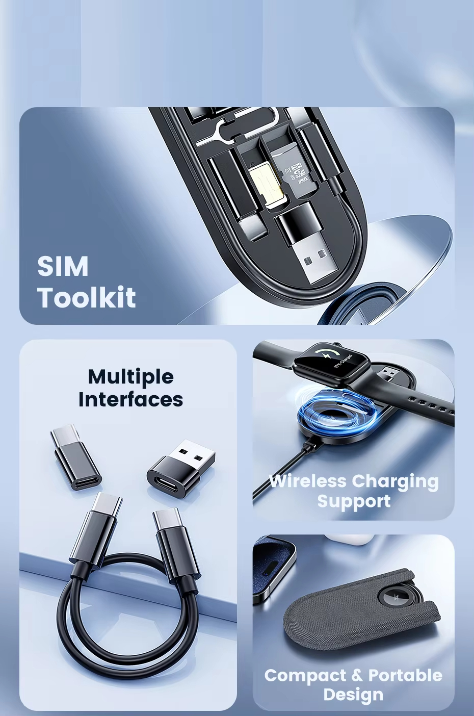 Charging Cable 60W Multi-Functional Integrated Organizer with Wireless Charging