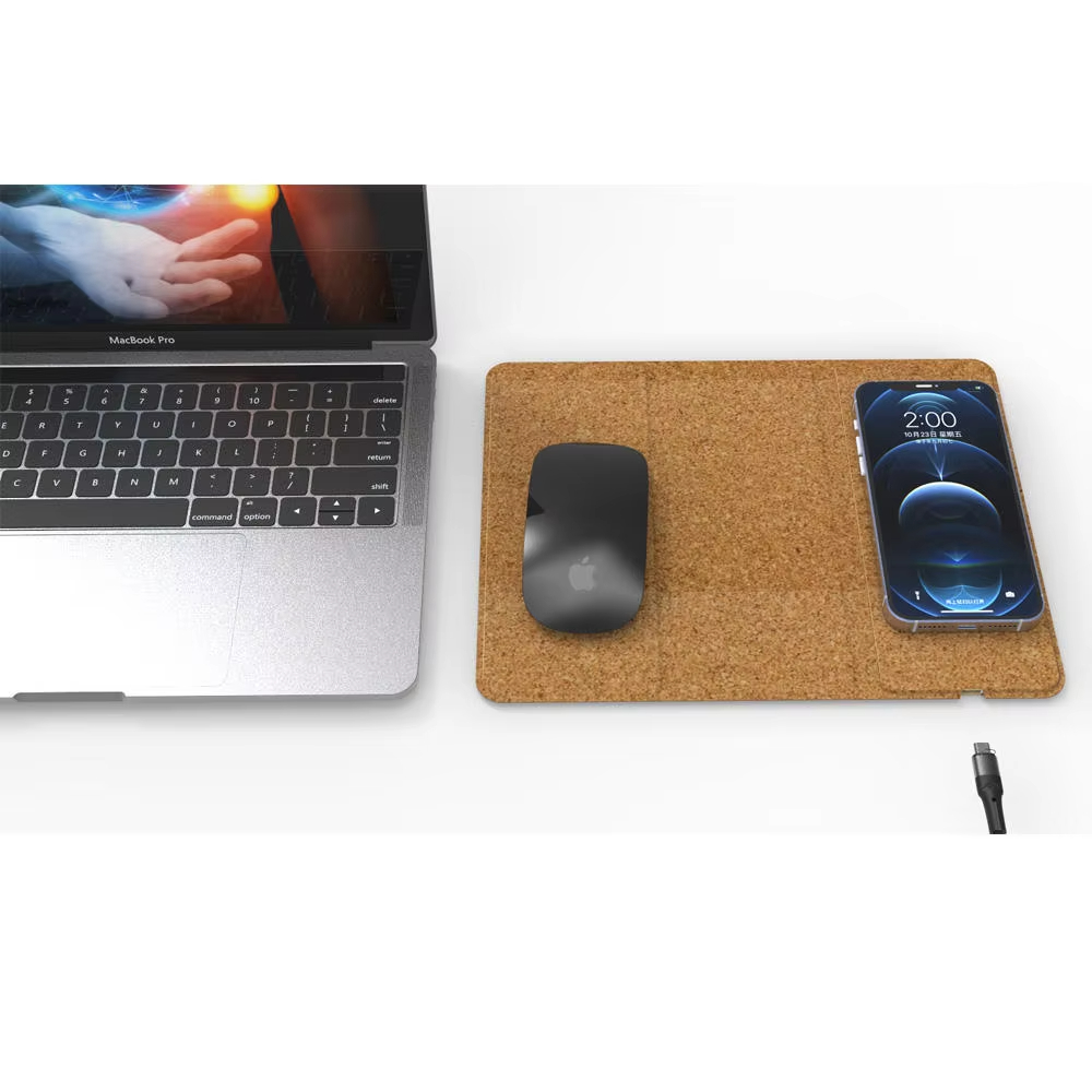 Eco-Friendly Foldable Cork Wireless Charger Mouse Pad 3 in 1 Wireless Charger Stand