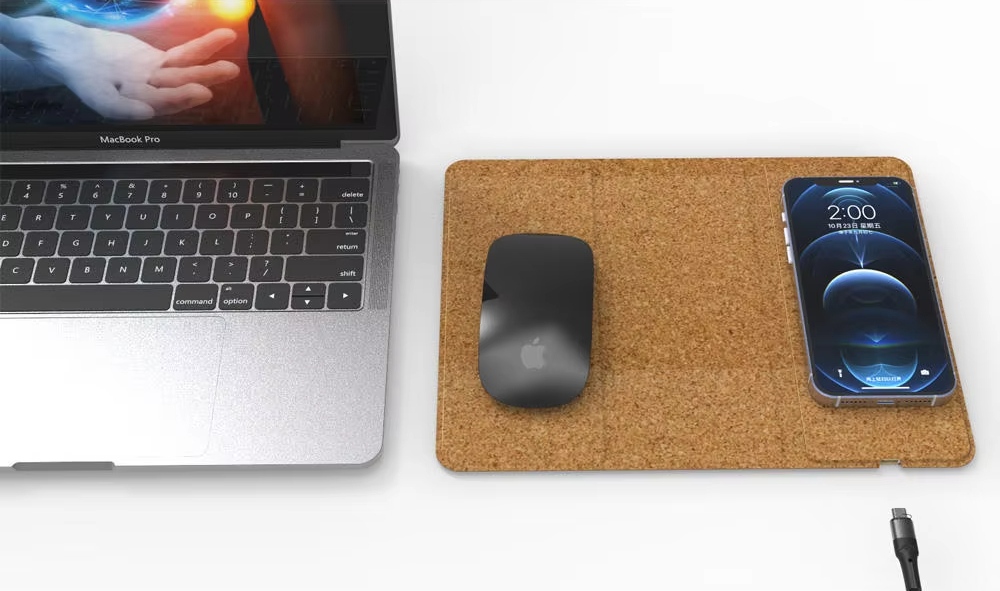 Eco-Friendly Fordable Cork Wireless Charger Mouse Pad 3 in 1 Wireless Charger Stand Mouse Pad