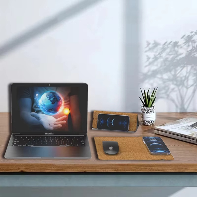 Eco-Friendly Fordable Cork Wireless Charger Mouse Pad 3 in 1 Wireless Charger Stand Mouse Pad