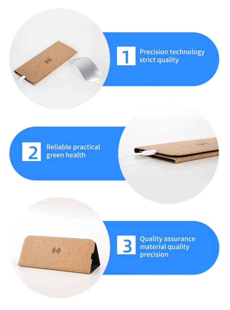 Eco-Friendly Fordable Cork Wireless Charger Mouse Pad 3 in 1 Wireless Charger Stand Mouse Pad
