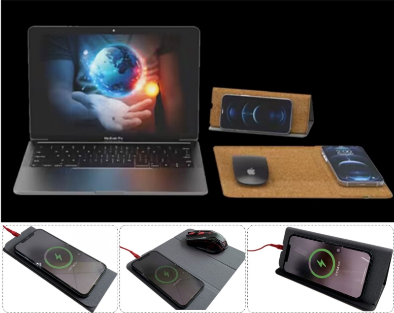 Eco-Friendly Fordable Cork Wireless Charger Mouse Pad 3 in 1 Wireless Charger Stand Mouse Pad