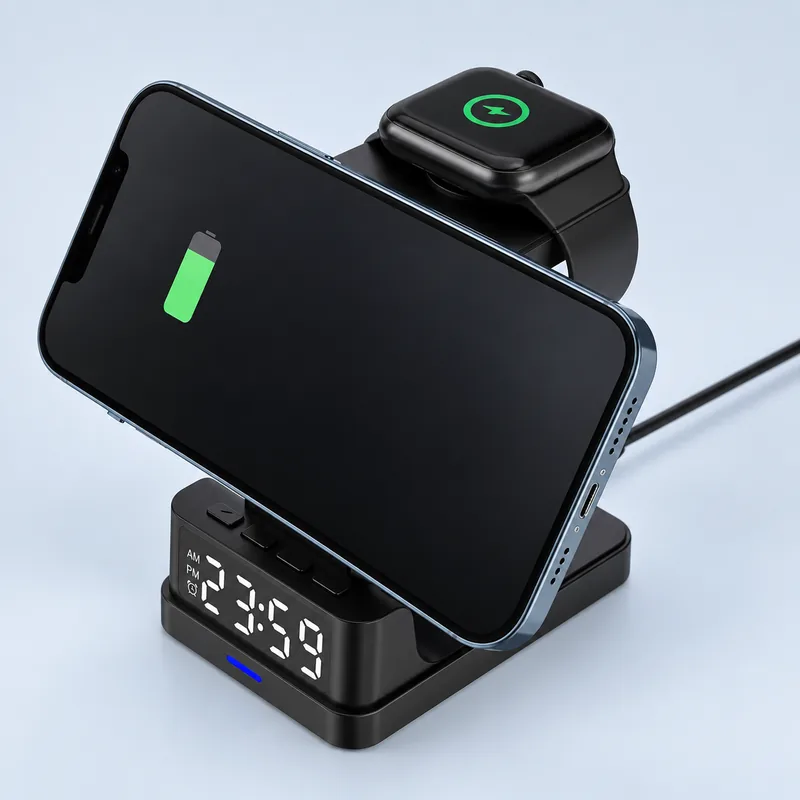15W Foldable Magnetic Wireless Charger with Digital Alarm Clock