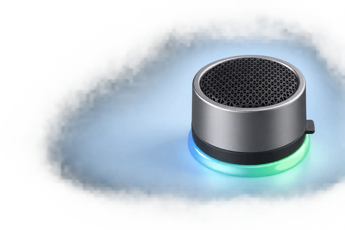Circular grille and multicolor base of the mini wireless speaker